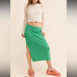Free People Golden Hour Midi Skirt | Size L | NWT | Green Knit Ribbed